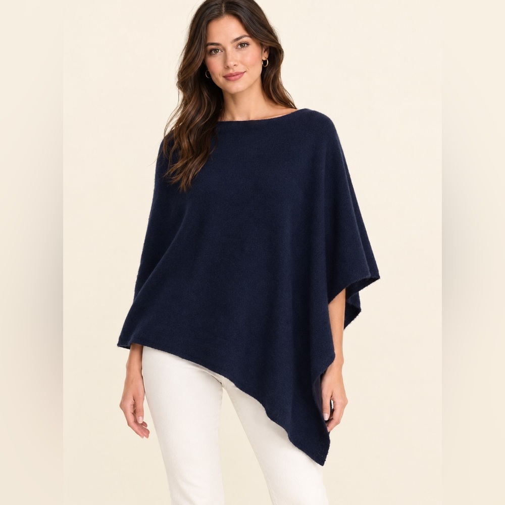 NWT Charter Club 2-Ply Cashmere Poncho Navy
Blue One Size Asymmetrical Luxury